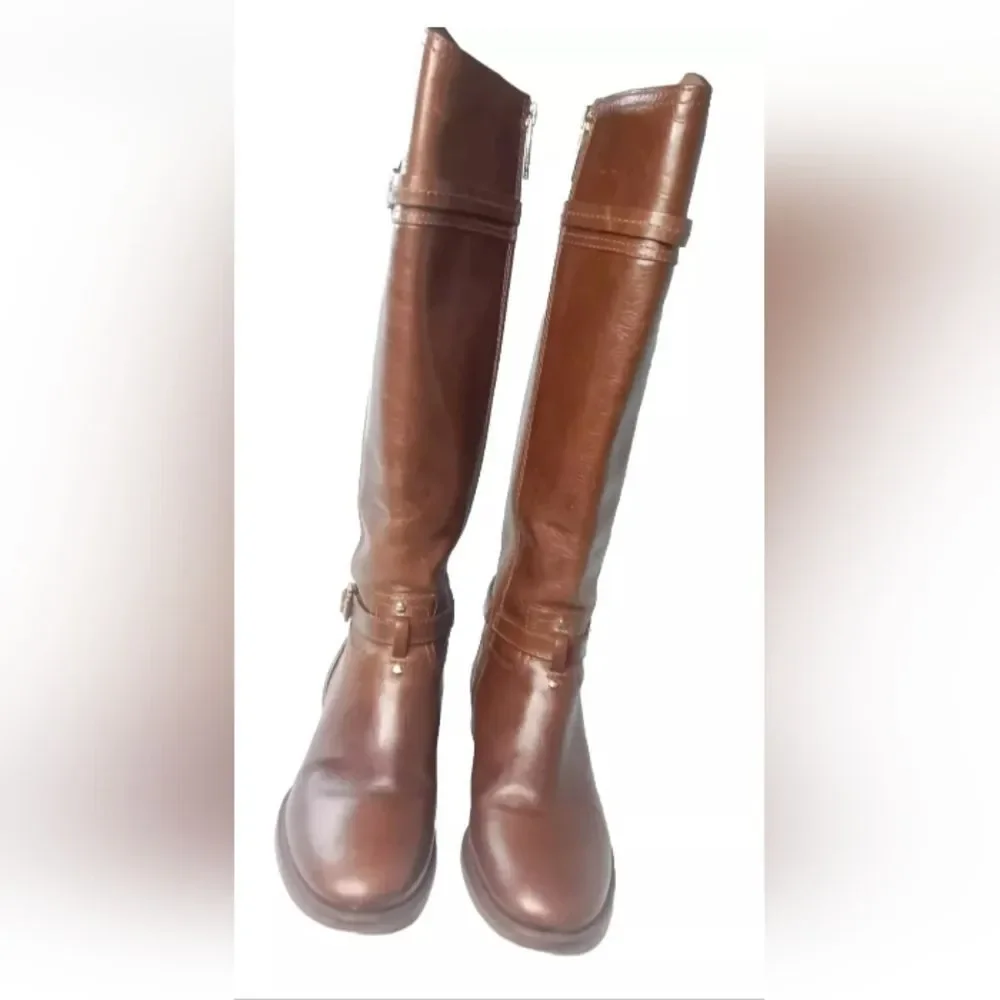 Tory Burch Calista Riding Boot Size 5.5 Cognac Brown Leather Retail $495